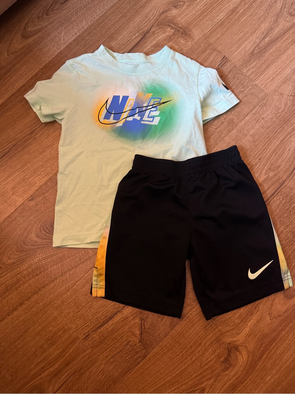 Mint Green Nike Shirt with Black Shorts (Size 5)